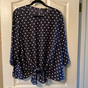 Cute polka dot sheer blouse with tie accent